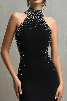 Sparkly Black Mermaid Halter Long Formal Dress with Beading