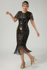 Load image into Gallery viewer, Sparkly Black Golden Beaded Sequins Bodycon Flapper Dress with Fringes