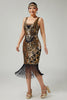 Load image into Gallery viewer, Sparkly Black Golden Sequins V-Neck 1920s Flapper Dress with Fringes