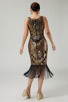 Load image into Gallery viewer, Sparkly Black Golden Sequins V-Neck 1920s Flapper Dress with Fringes