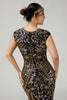 Load image into Gallery viewer, Floral Sparkly Black Golden Sequins Bodycon 1920s Flapper Dress with Fringes