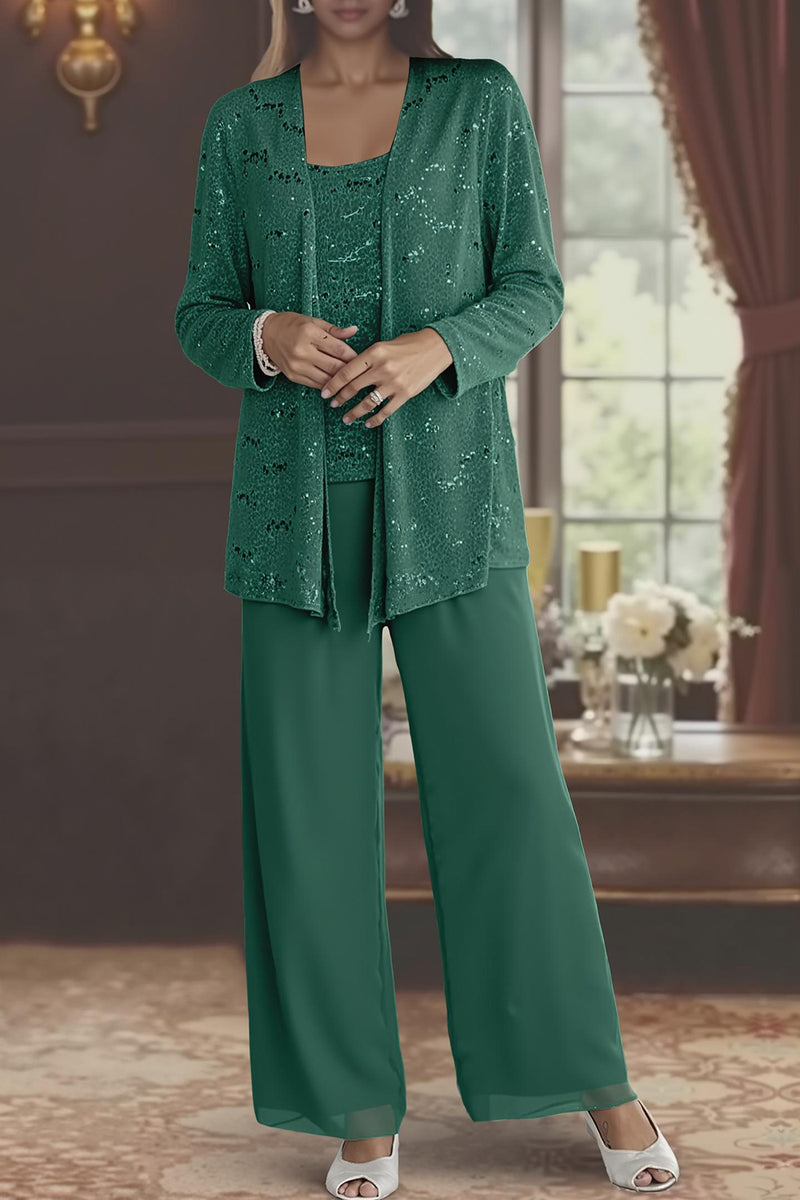Load image into Gallery viewer, Sparkly Sequin 3 Piece Long Mother of the Bride Pant Suits with Jacket