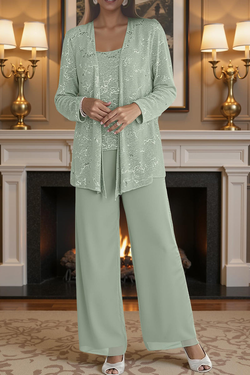 Load image into Gallery viewer, Sparkly Sequin 3 Piece Long Mother of the Bride Pant Suits with Jacket