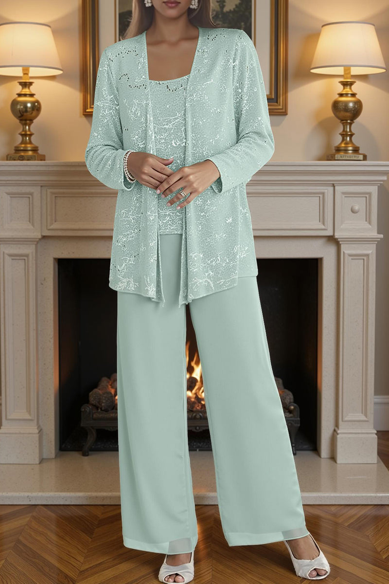 Load image into Gallery viewer, Sparkly Sequin 3 Piece Long Mother of the Bride Pant Suits with Jacket