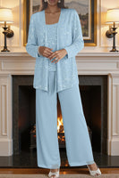 Load image into Gallery viewer, Sparkly Sequin 3 Piece Long Mother of the Bride Pant Suits with Jacket