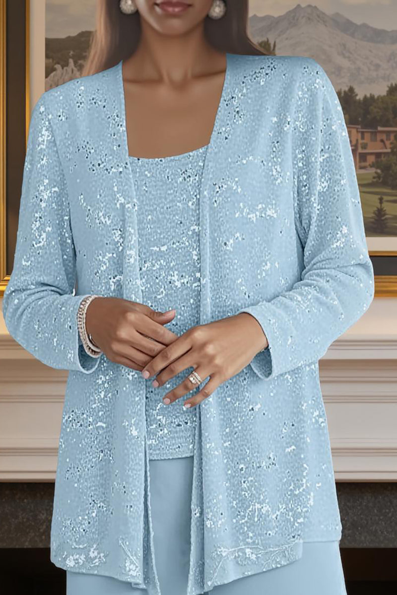 Load image into Gallery viewer, Sparkly Sequin 3 Piece Long Mother of the Bride Pant Suits with Jacket