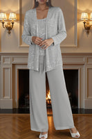Load image into Gallery viewer, Sparkly Sequin 3 Piece Long Mother of the Bride Pant Suits with Jacket