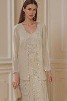 Load image into Gallery viewer, Sparkly Rust 2 Piece Round Neck Long Mother of the Bride Dress