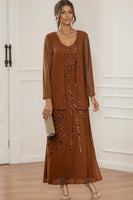 Load image into Gallery viewer, Sparkly Rust 2 Piece Round Neck Long Mother of the Bride Dress