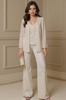 Load image into Gallery viewer, Apricot 3 Piece V-Neck Long Sleeves Mother of the Bride Pant Suits with Jacket