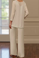Load image into Gallery viewer, Apricot 3 Piece V-Neck Long Sleeves Mother of the Bride Pant Suits with Jacket