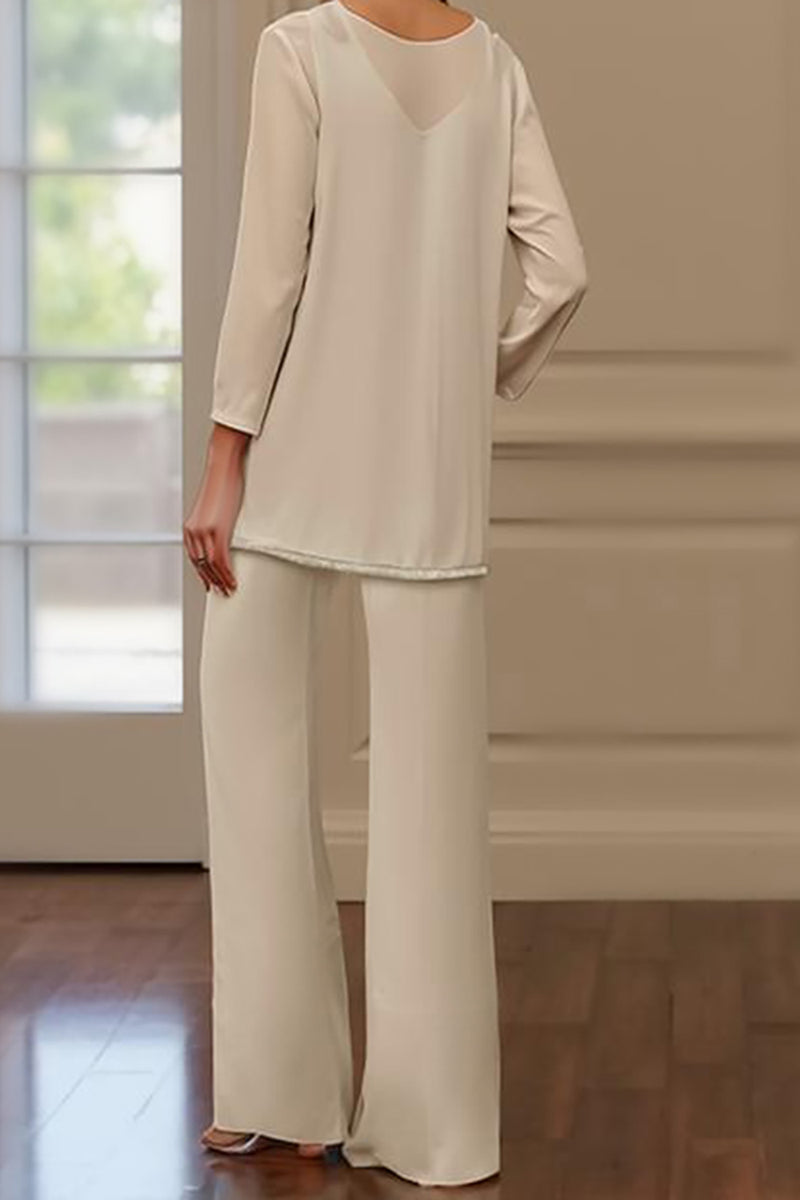 Load image into Gallery viewer, Apricot 3 Piece V-Neck Long Sleeves Mother of the Bride Pant Suits with Jacket