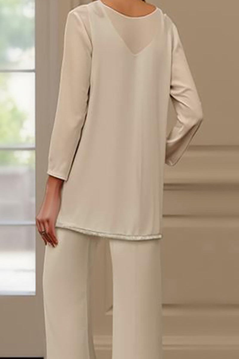 Load image into Gallery viewer, Apricot 3 Piece V-Neck Long Sleeves Mother of the Bride Pant Suits with Jacket