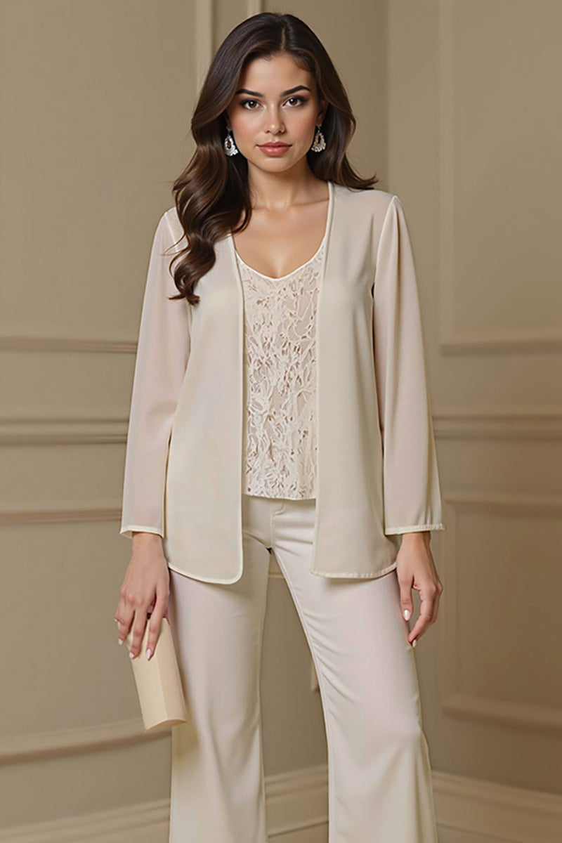 Load image into Gallery viewer, Apricot 3 Piece V-Neck Long Sleeves Mother of the Bride Pant Suits with Jacket