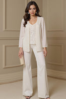 Load image into Gallery viewer, Apricot 3 Piece V-Neck Long Sleeves Mother of the Bride Pant Suits with Jacket