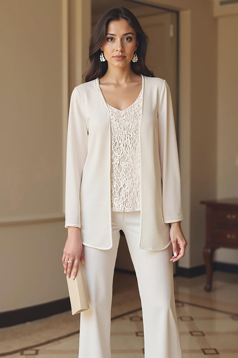 Load image into Gallery viewer, Apricot 3 Piece V-Neck Long Sleeves Mother of the Bride Pant Suits with Jacket
