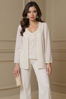 Load image into Gallery viewer, Apricot 3 Piece V-Neck Long Sleeves Mother of the Bride Pant Suits with Jacket