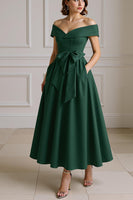 Load image into Gallery viewer, Burgundy Off the Shoulder A Line Long Mother of the Bride Dress with Bow