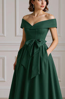 Load image into Gallery viewer, Burgundy Off the Shoulder A Line Long Mother of the Bride Dress with Bow