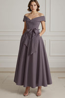 Load image into Gallery viewer, Burgundy Off the Shoulder A Line Long Mother of the Bride Dress with Bow
