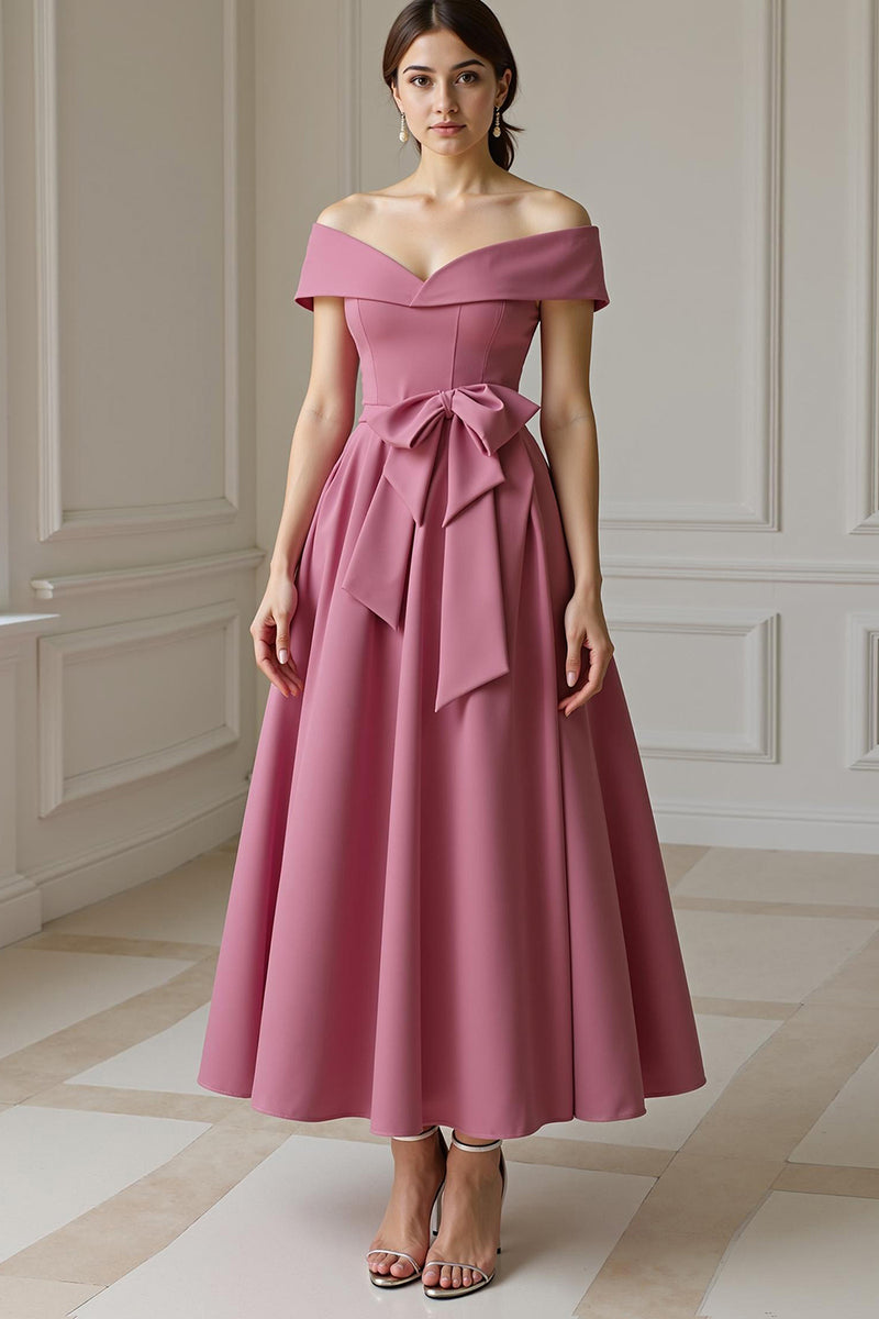 Load image into Gallery viewer, Burgundy Off the Shoulder A Line Long Mother of the Bride Dress with Bow