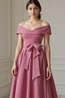 Load image into Gallery viewer, Burgundy Off the Shoulder A Line Long Mother of the Bride Dress with Bow