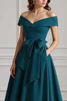 Load image into Gallery viewer, Burgundy Off the Shoulder A Line Long Mother of the Bride Dress with Bow
