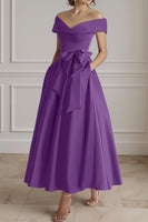 Load image into Gallery viewer, Burgundy Off the Shoulder A Line Long Mother of the Bride Dress with Bow