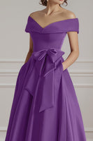Load image into Gallery viewer, Burgundy Off the Shoulder A Line Long Mother of the Bride Dress with Bow