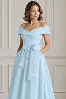 Load image into Gallery viewer, Burgundy Off the Shoulder A Line Long Mother of the Bride Dress with Bow