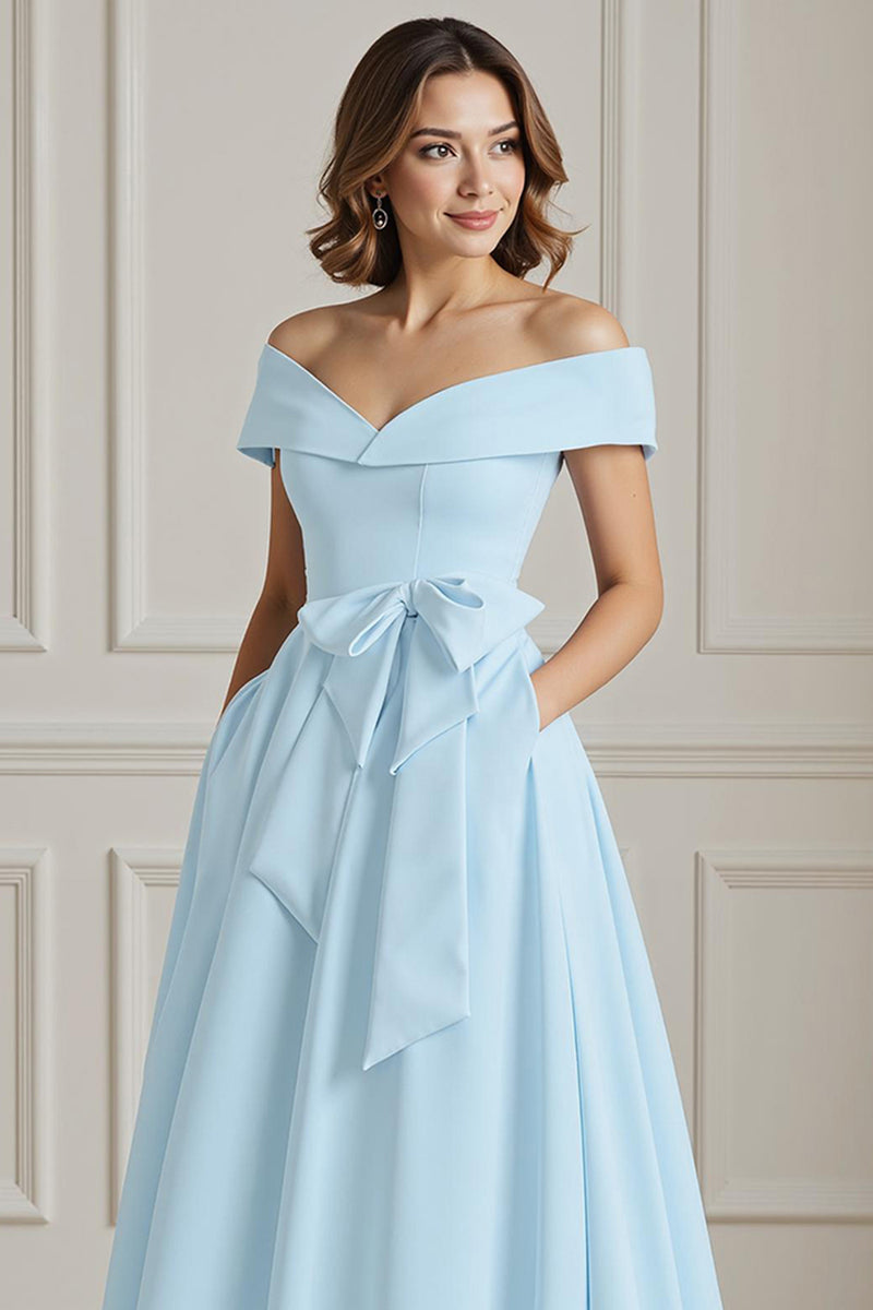Load image into Gallery viewer, Burgundy Off the Shoulder A Line Long Mother of the Bride Dress with Bow
