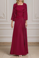 Load image into Gallery viewer, Peacock Green 2 Piece Square Neck A Line Long Mother of the Bride Dress with Lace