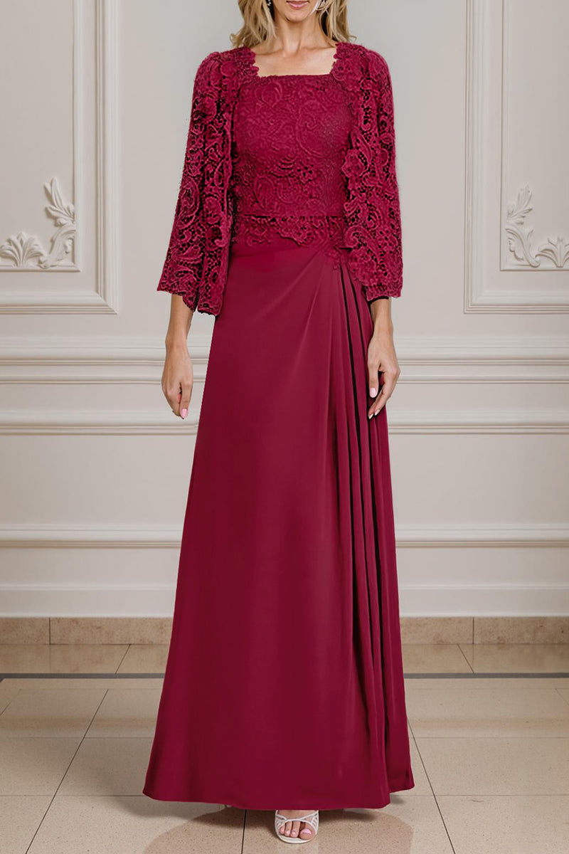 Load image into Gallery viewer, Peacock Green 2 Piece A Line Long Mother of the Bride Dress with Lace