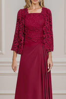 Load image into Gallery viewer, Peacock Green 2 Piece A Line Long Mother of the Bride Dress with Lace