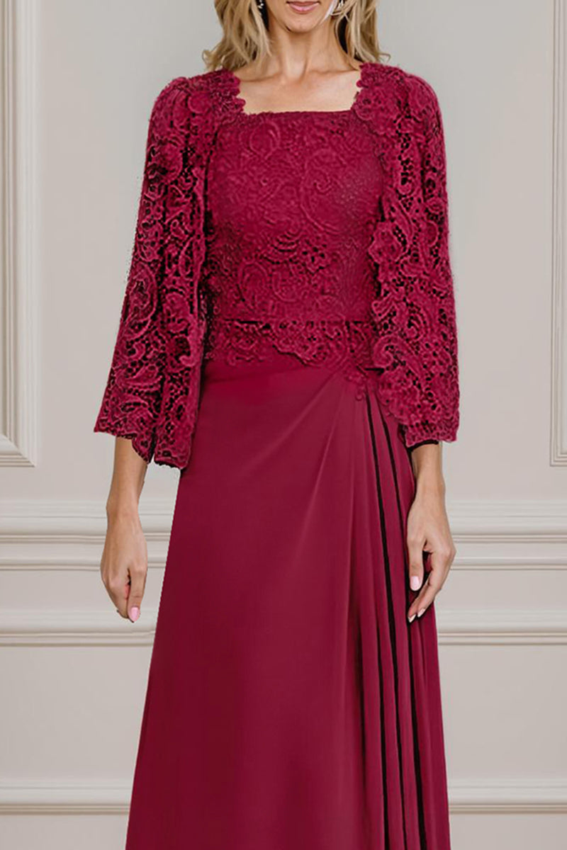 Load image into Gallery viewer, Peacock Green 2 Piece A Line Long Mother of the Bride Dress with Lace