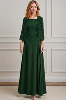 Load image into Gallery viewer, Peacock Green 2 Piece A Line Long Mother of the Bride Dress with Lace