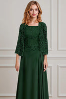 Load image into Gallery viewer, Peacock Green 2 Piece A Line Long Mother of the Bride Dress with Lace