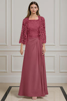Load image into Gallery viewer, Peacock Green 2 Piece Square Neck A Line Long Mother of the Bride Dress with Lace