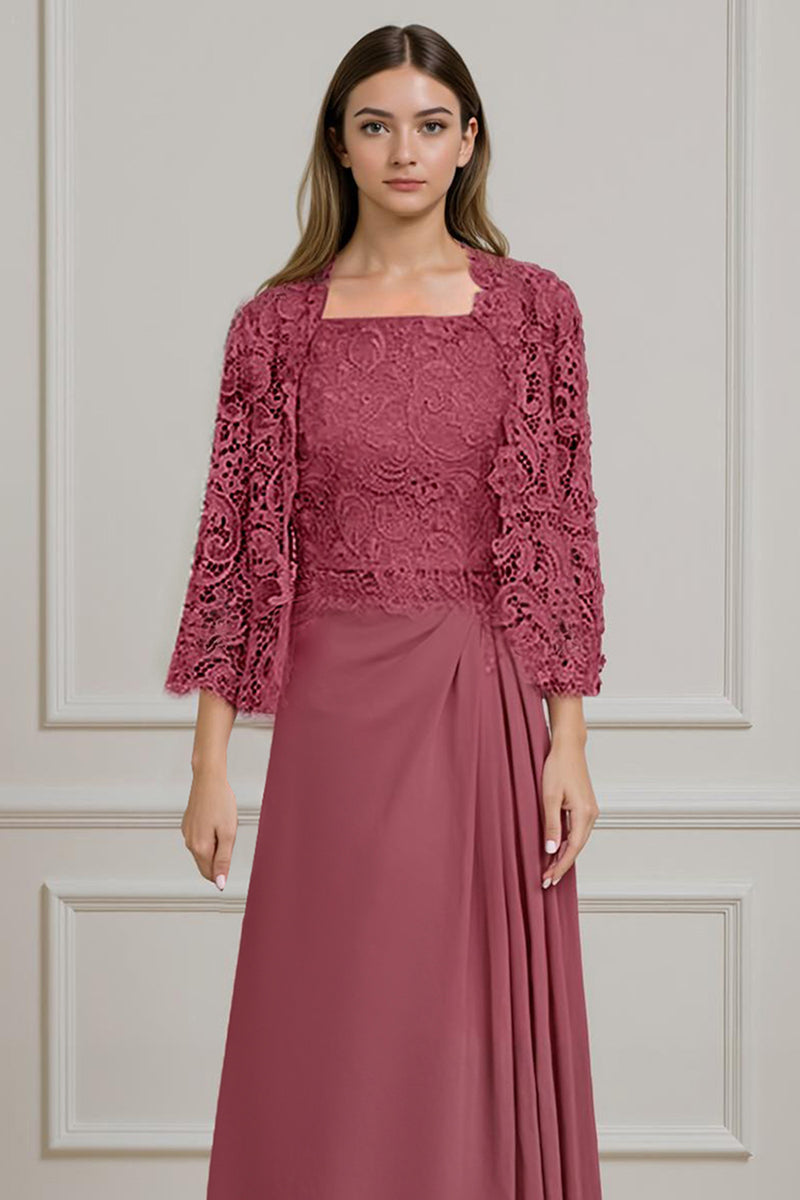 Load image into Gallery viewer, Peacock Green 2 Piece A Line Long Mother of the Bride Dress with Lace