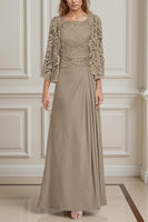 Load image into Gallery viewer, Peacock Green 2 Piece A Line Long Mother of the Bride Dress with Lace