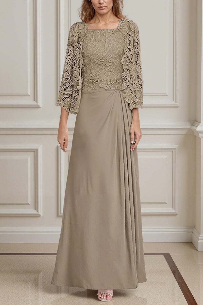 Load image into Gallery viewer, Peacock Green 2 Piece A Line Long Mother of the Bride Dress with Lace