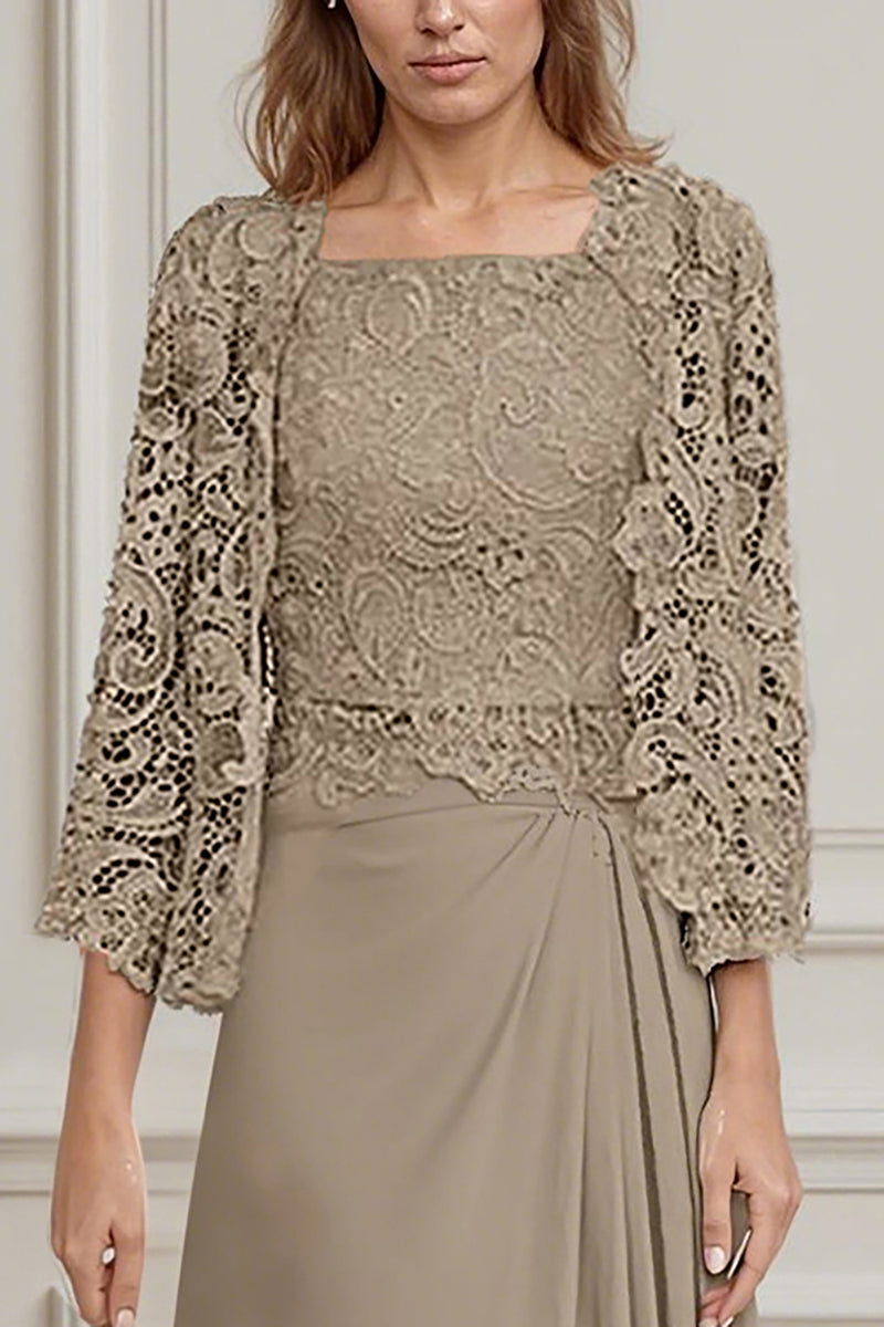 Load image into Gallery viewer, Peacock Green 2 Piece A Line Long Mother of the Bride Dress with Lace