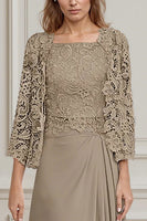 Load image into Gallery viewer, Peacock Green 2 Piece Square Neck A Line Long Mother of the Bride Dress with Lace