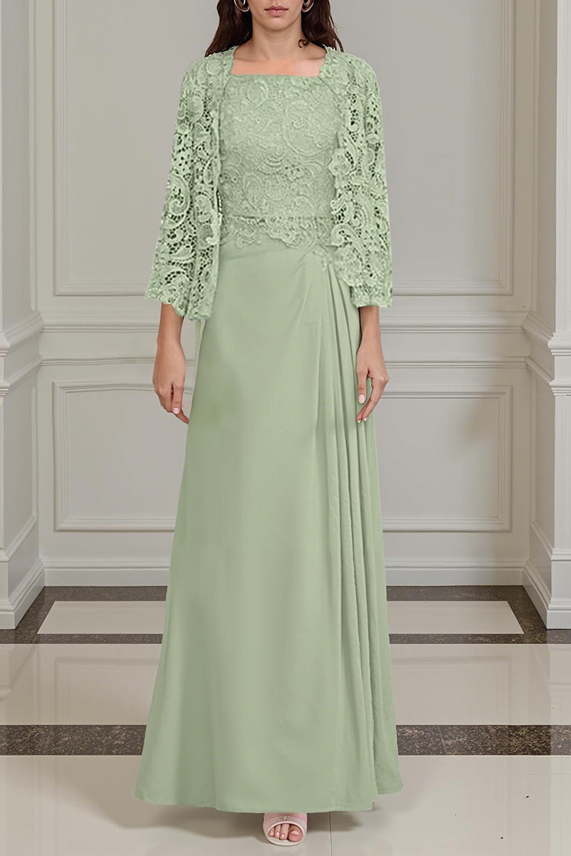 Load image into Gallery viewer, Peacock Green 2 Piece A Line Long Mother of the Bride Dress with Lace