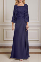 Load image into Gallery viewer, Peacock Green 2 Piece Square Neck A Line Long Mother of the Bride Dress with Lace