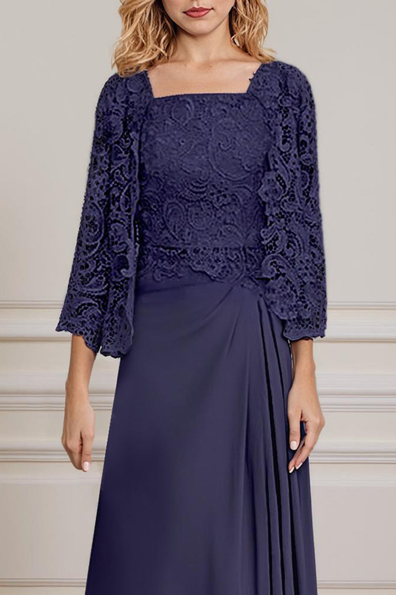 Load image into Gallery viewer, Peacock Green 2 Piece Square Neck A Line Long Mother of the Bride Dress with Lace