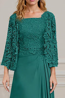 Load image into Gallery viewer, Peacock Green 2 Piece A Line Long Mother of the Bride Dress with Lace