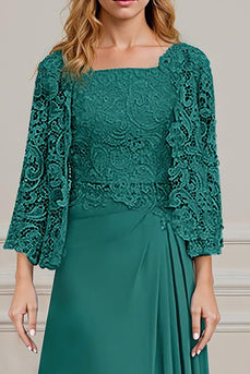 Peacock Green 2 Piece A Line Long Mother of the Bride Dress with Lace