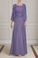 Load image into Gallery viewer, Peacock Green 2 Piece A Line Long Mother of the Bride Dress with Lace