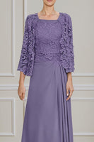 Load image into Gallery viewer, Peacock Green 2 Piece A Line Long Mother of the Bride Dress with Lace